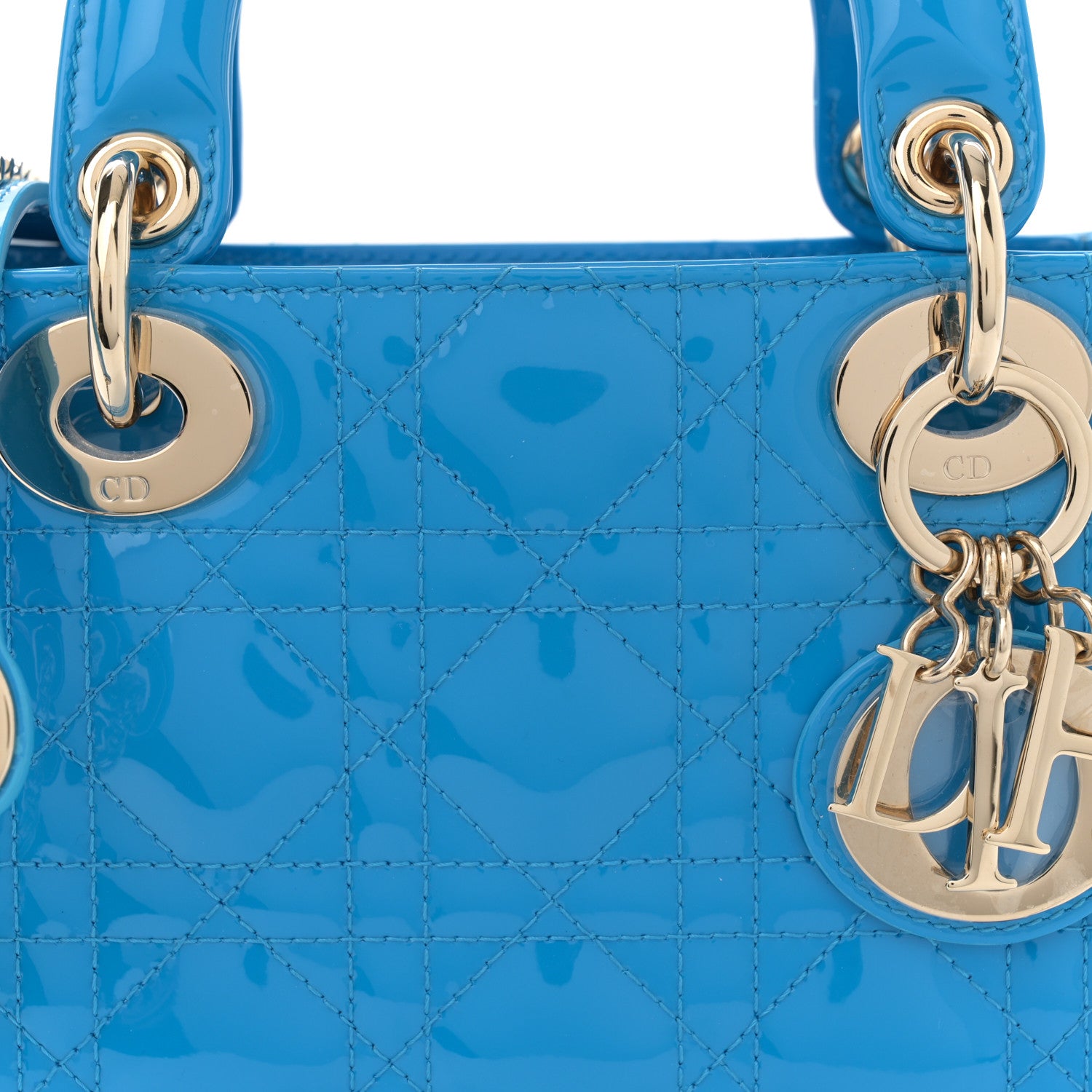 Christian Dior Patent Cannage Mini Lady Dior Blue 8 of 10