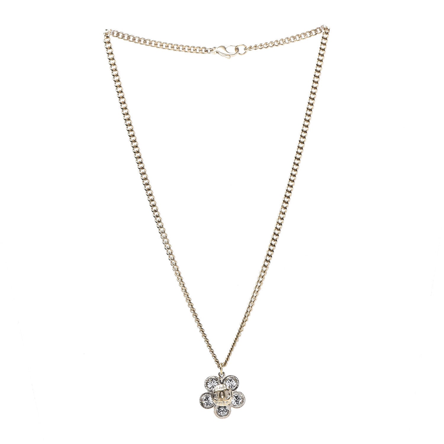Chanel Crystal CC Flower Pendant Necklace Gold 3 of 6