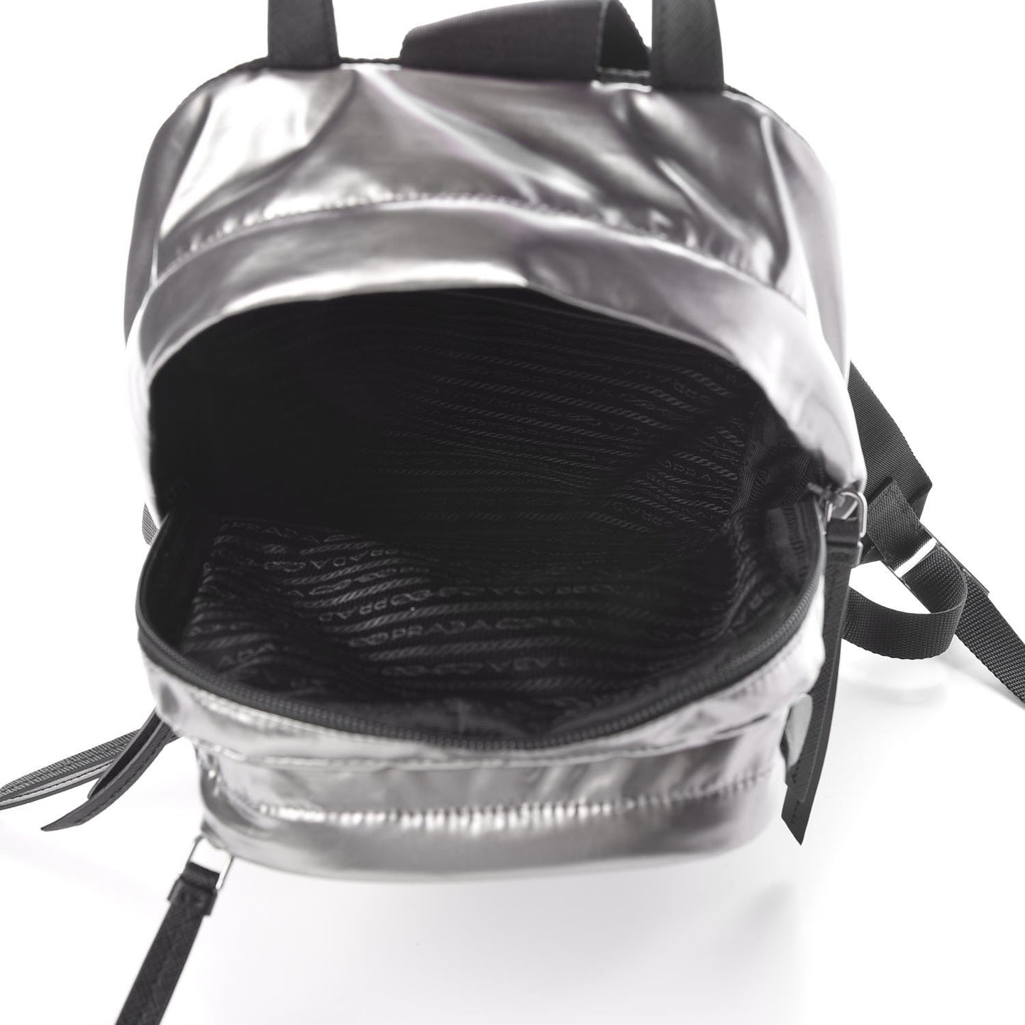 Metallic Tessuto Nylon Saffiano Sling Backpack Silver