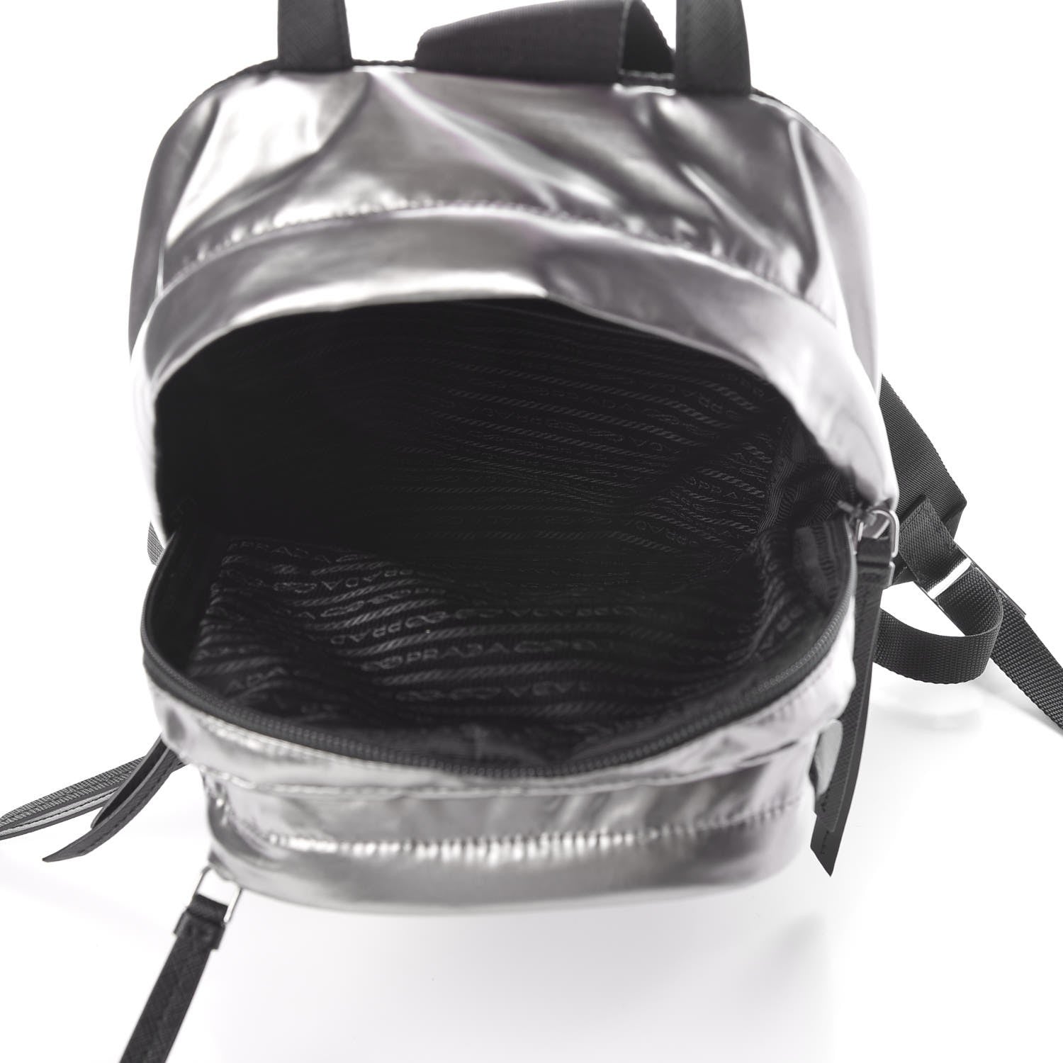 Prada Metallic Tessuto Nylon Saffiano Sling Backpack Silver 5 of 8