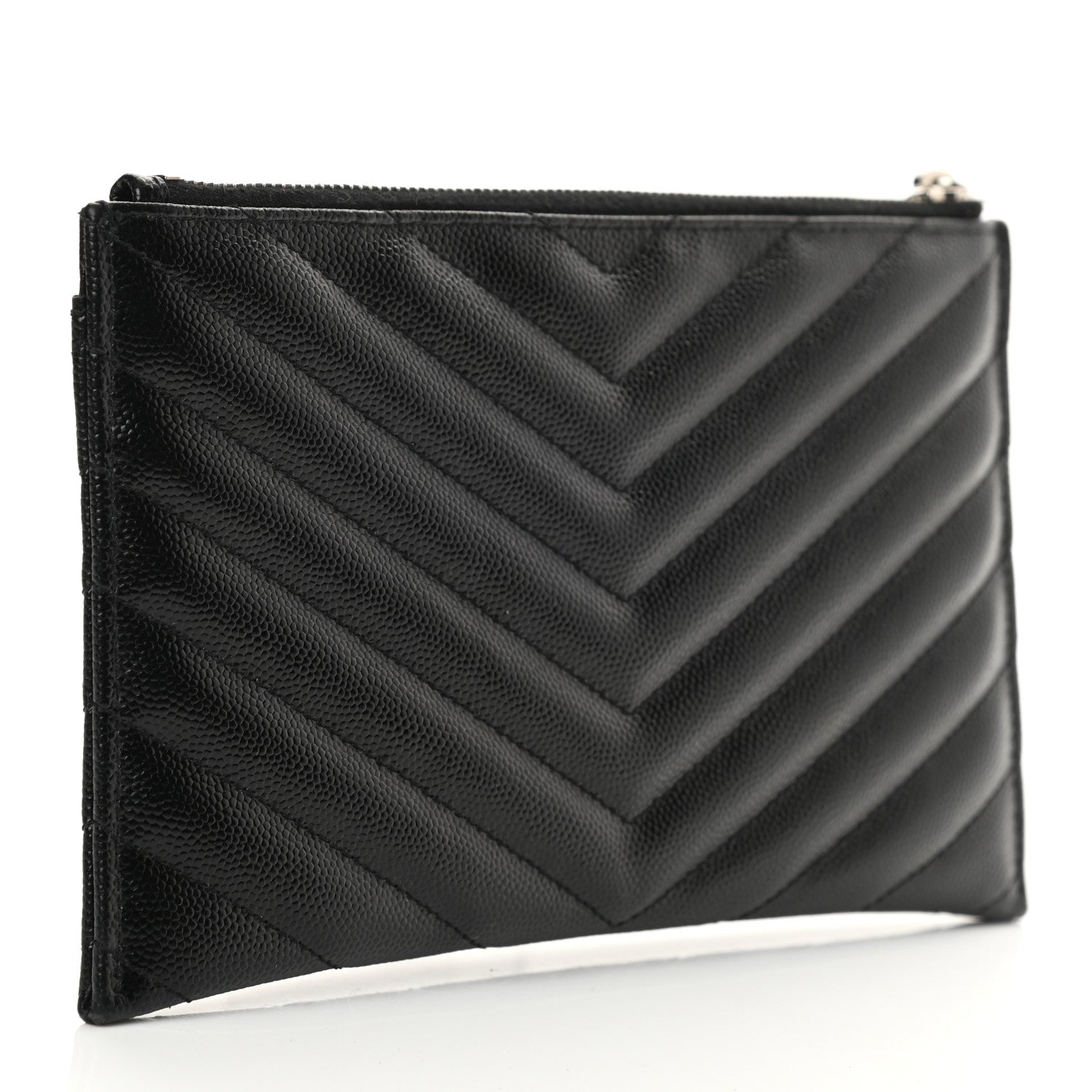 Saint Laurent Grain De Poudre Chevron Monogram Bill Pouch Black 3 of 10