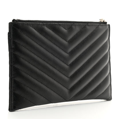 Saint Laurent Grain De Poudre Chevron Monogram Bill Pouch Black 3 of 10