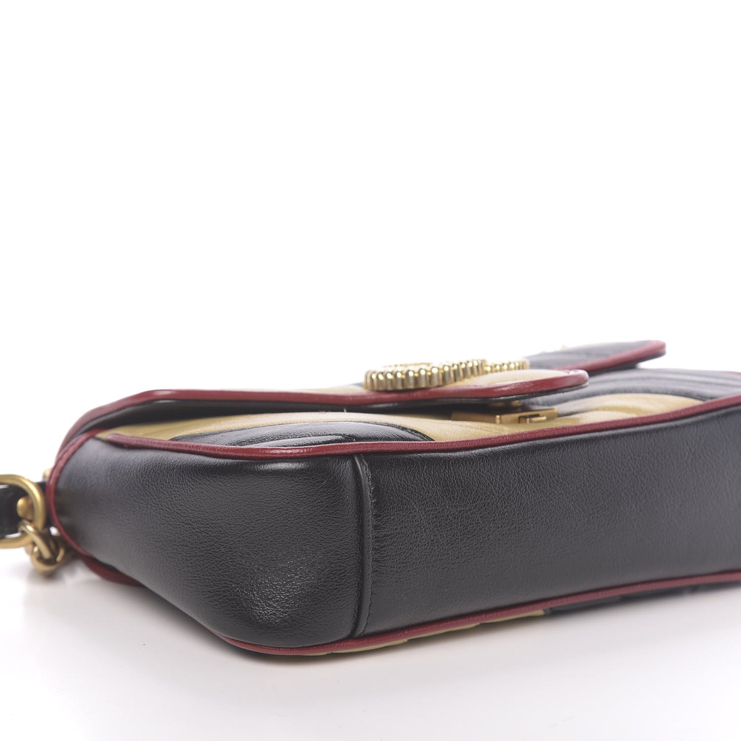 Azalea Calfskin Matelasse Diagonal Patchwork Mini Torchon GG Marmont Shoulder Bag Black Beige Romantic Cerise