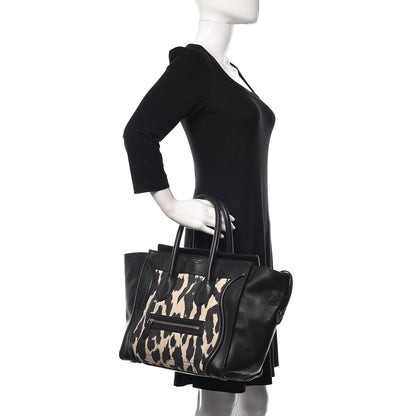 Celine Canvas Smooth Calfskin Leopard Print Mini Luggage Black 2 of 25