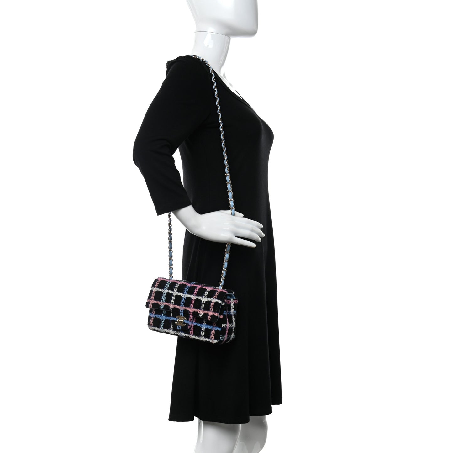 Tweed Quilted Mini Rectangular Flap Black Pink Blue Ecru