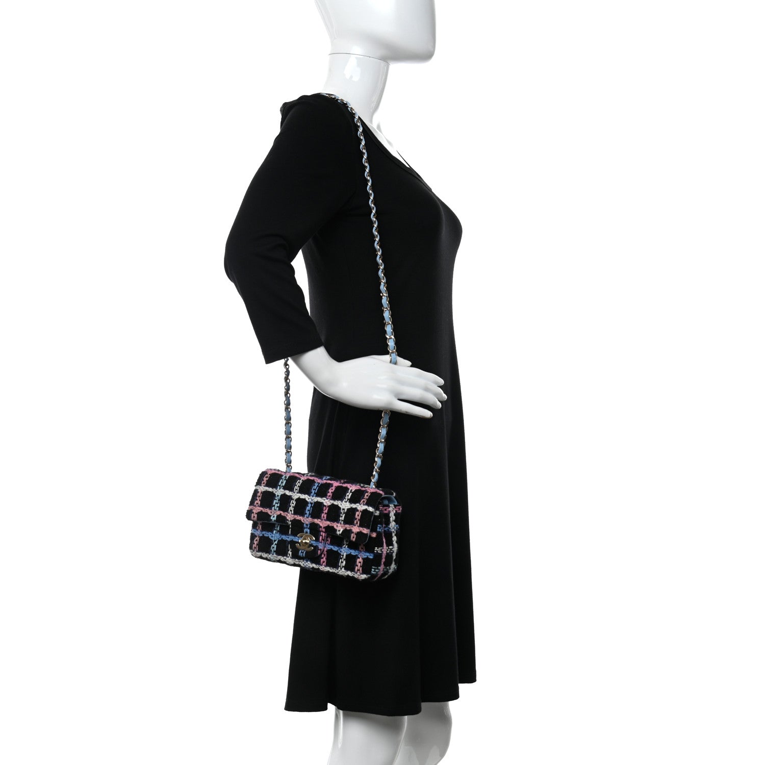 Chanel Tweed Quilted Mini Rectangular Flap Black Pink Blue Ecru 2 of 13