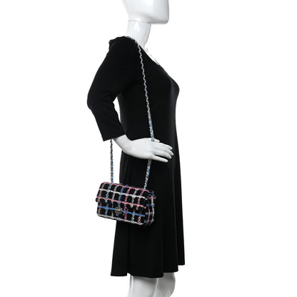 Chanel Tweed Quilted Mini Rectangular Flap Black Pink Blue Ecru 2 of 13
