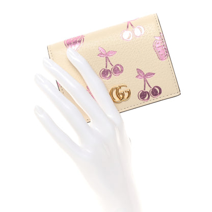 Gucci Textured Dollar Calfskin Berry Print GG Marmont Card Case Mystic White Light Pink 1 of 10