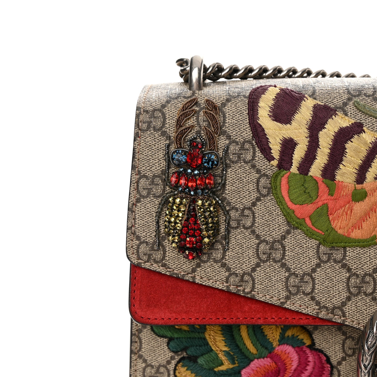 GG Supreme Monogram Embroidered Medium Dionysus Shoulder Bag Beige Hibiscus