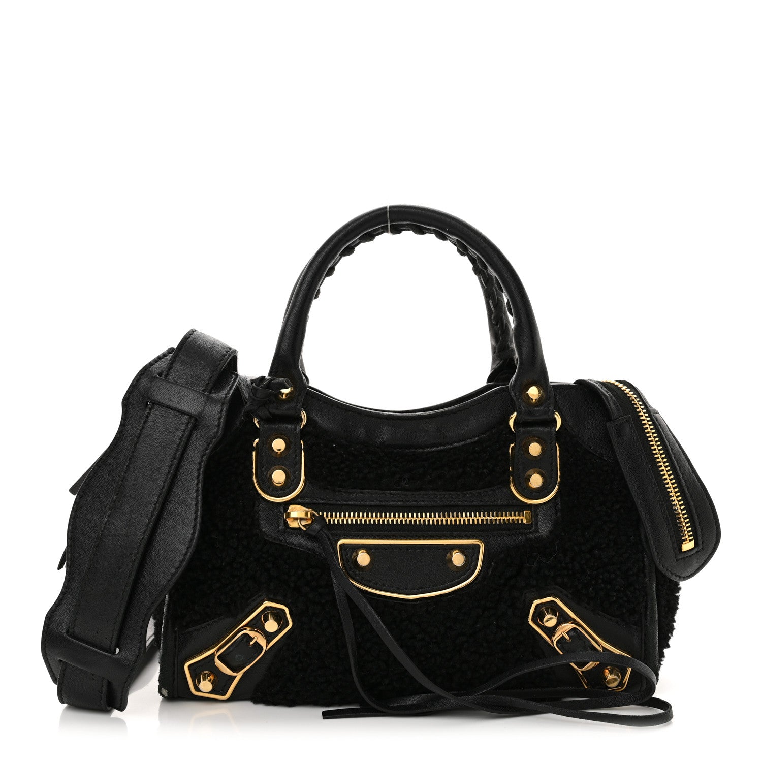 Balenciaga Shearling Gold Metallic Edge Hardware Mini City Black 1 of 22