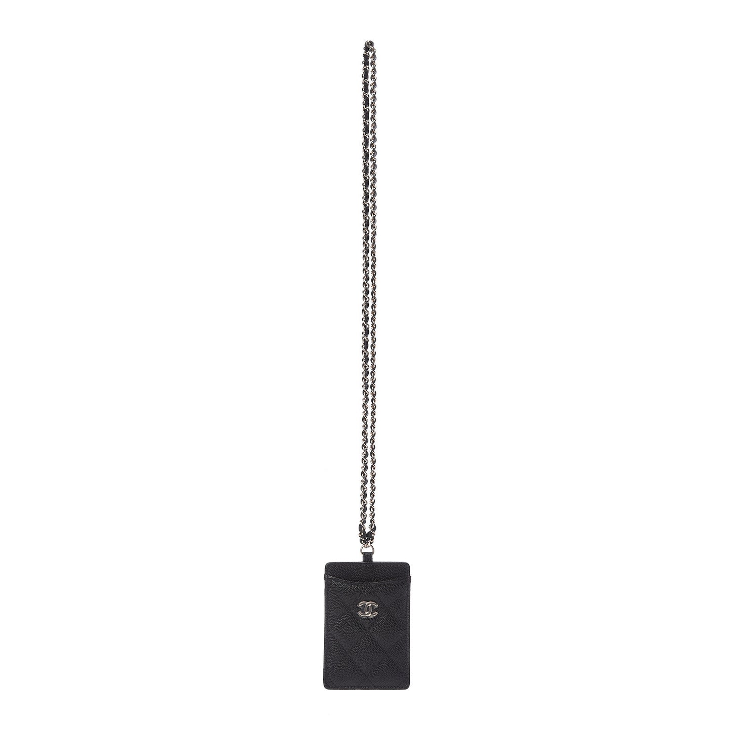 Caviar Quilted Card Holder On Chain Black