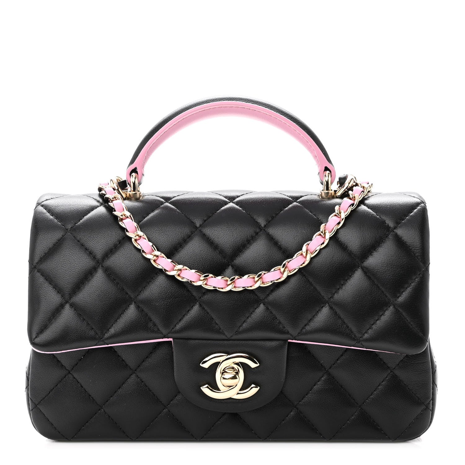 Chanel Lambskin Quilted Bi-Color Mini Top Handle Rectangular Flap Black Lilac 1 of 10
