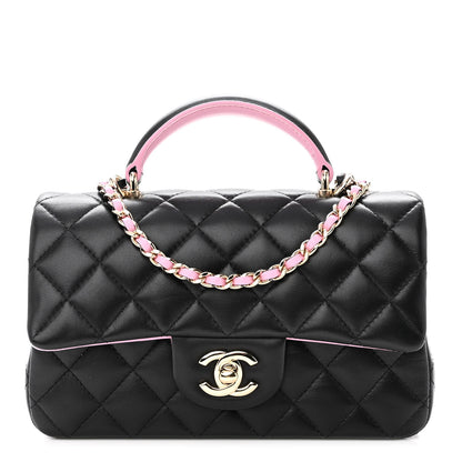 Chanel Lambskin Quilted Bi-Color Mini Top Handle Rectangular Flap Black Lilac 1 of 10