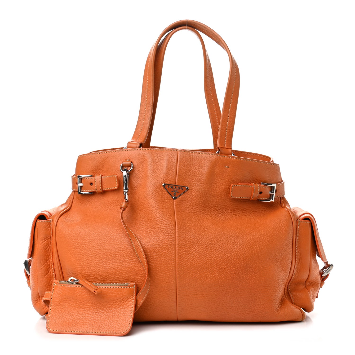 Prada Vitello Daino Side Pocket Tote Papaya 1 of 7