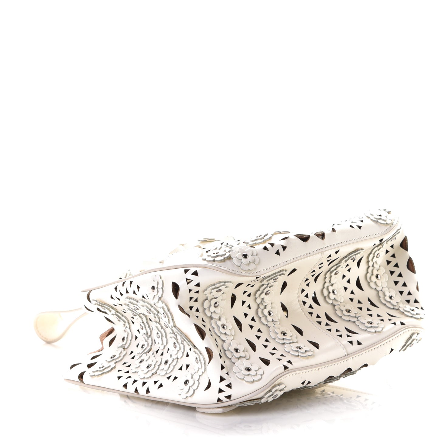 Calfskin Laser Cut Floral Studded Rose-Marie 19 Bag White