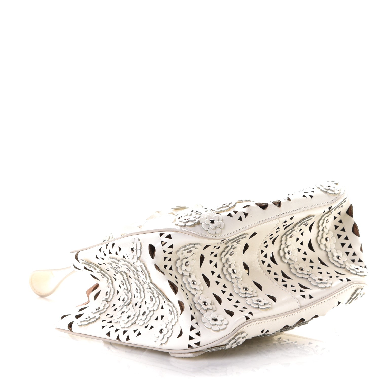Alaia Calfskin Laser Cut Floral Studded Rose-Marie 19 Bag White 4 of 5