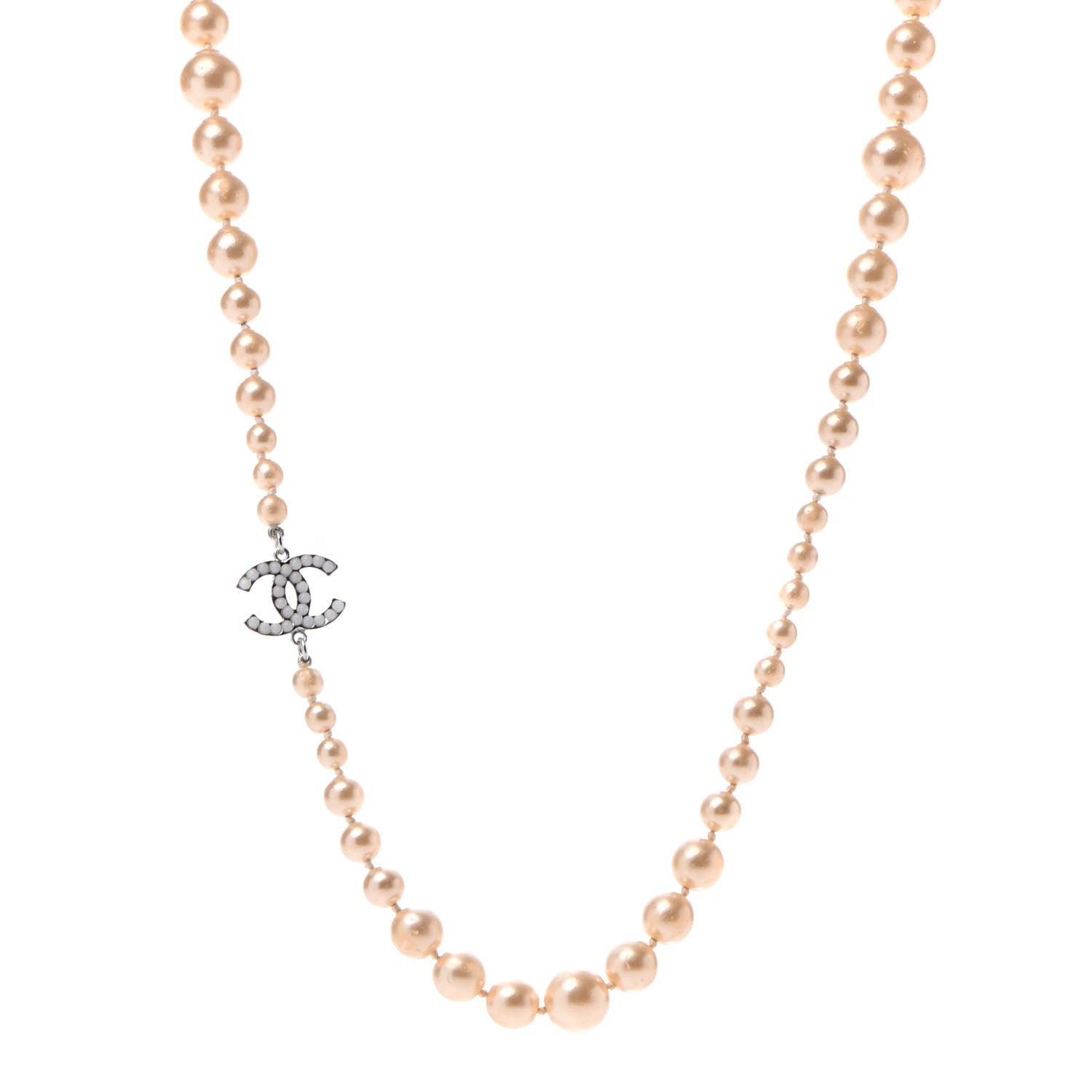 Chanel Graduated Pearl CC Long Necklace Silver 1 of 4