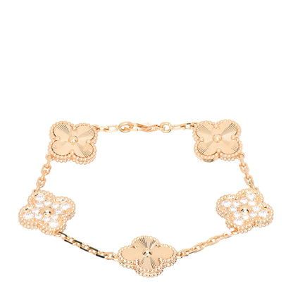 Van Cleef & Arpels 18K Yellow Gold Diamond 5 Motifs Guilloche Vintage Alhambra Bracelet 1 of 4