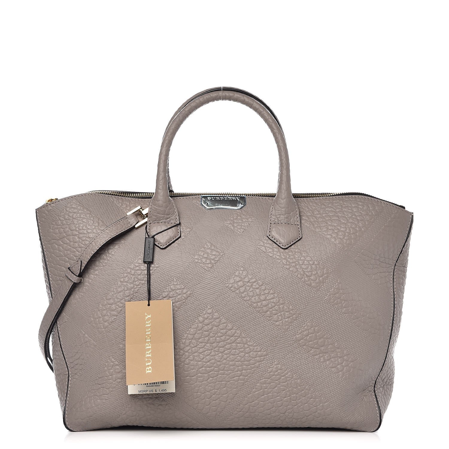 Burberry Heritage Grain Check Embossed Medium Dewsbury Tote Pale Grey 1 of 8