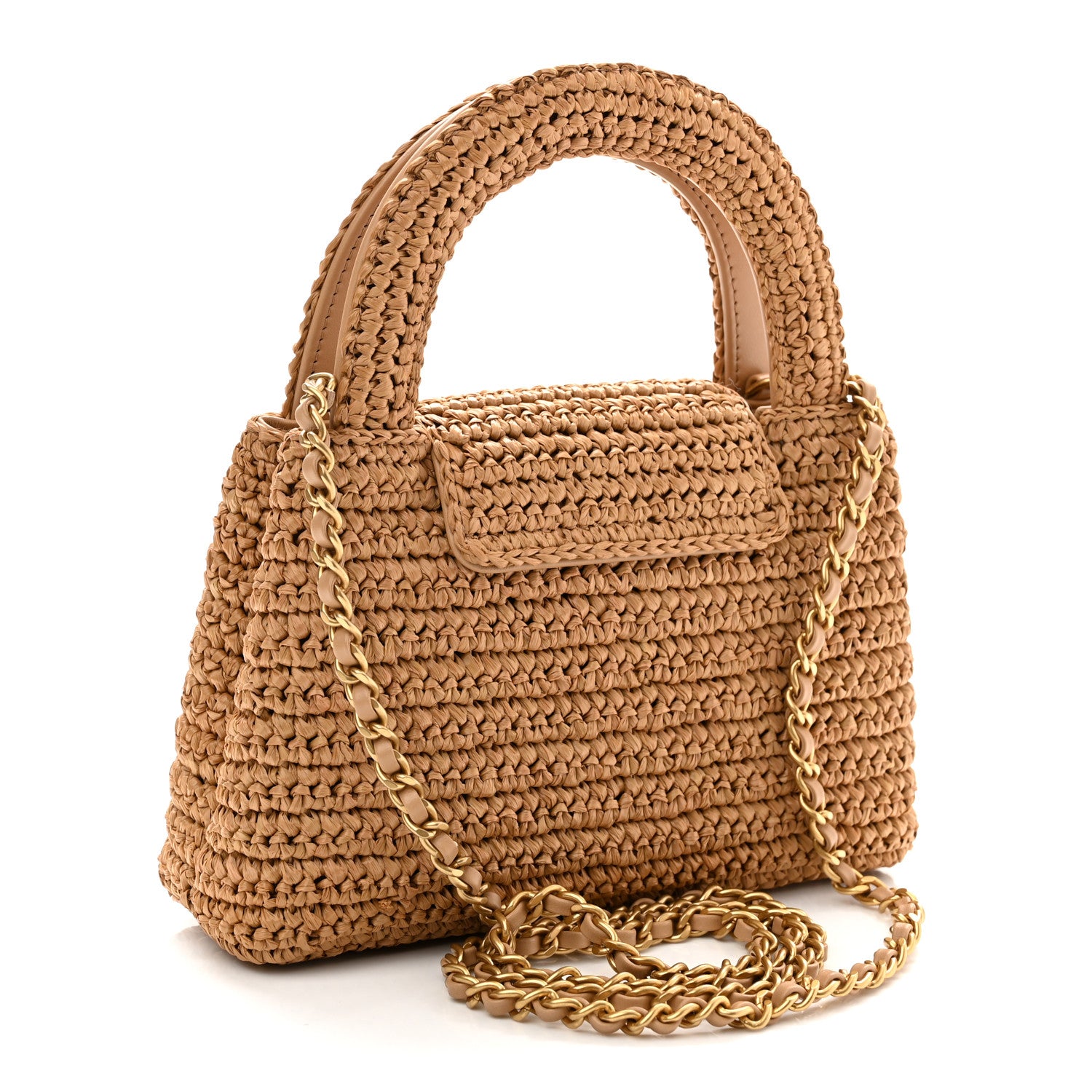 Chanel Braided Raffia Nano Kelly Flap Bag Dark Beige 3 of 10