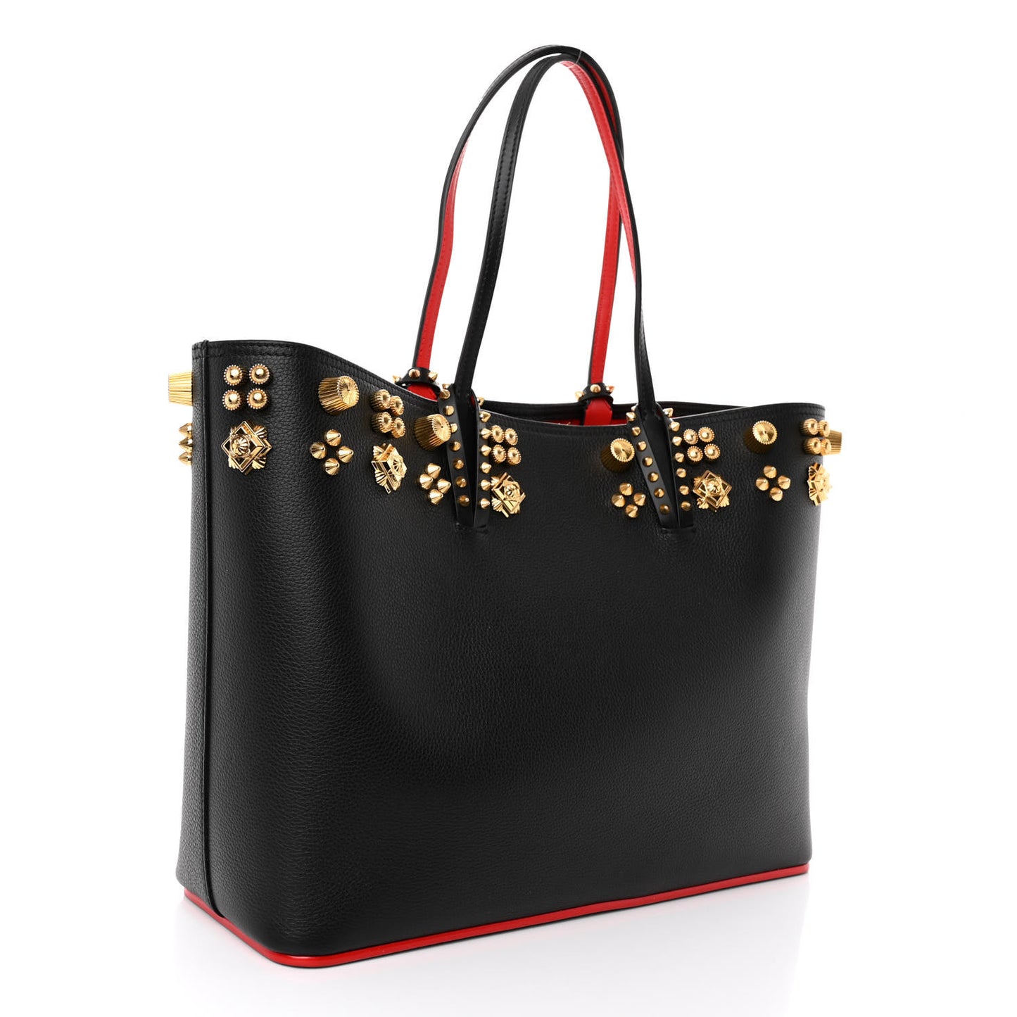 Calfskin Empire Spike Studded East West Cabata Tote Black Gold