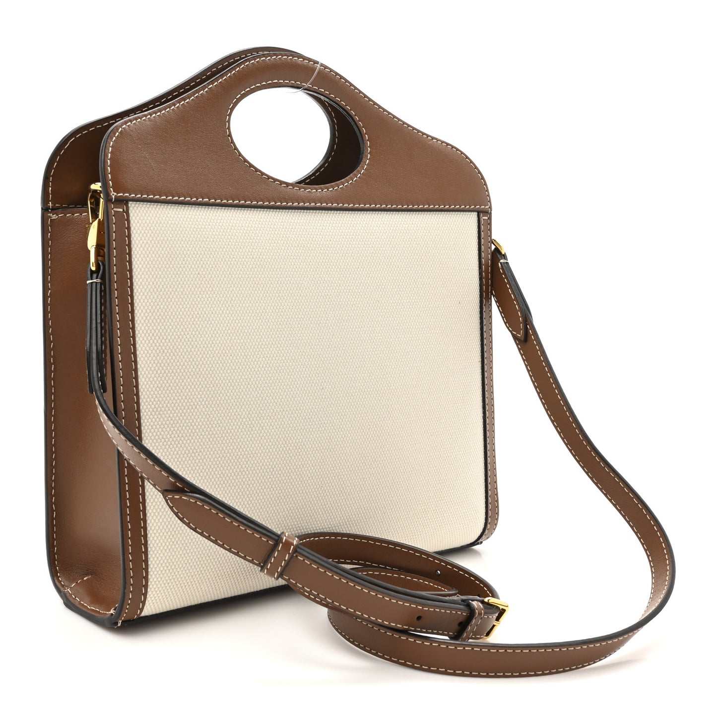 Canvas Smooth Calfskin Two Tone Mini Pocket Bag Natural Malt Brown