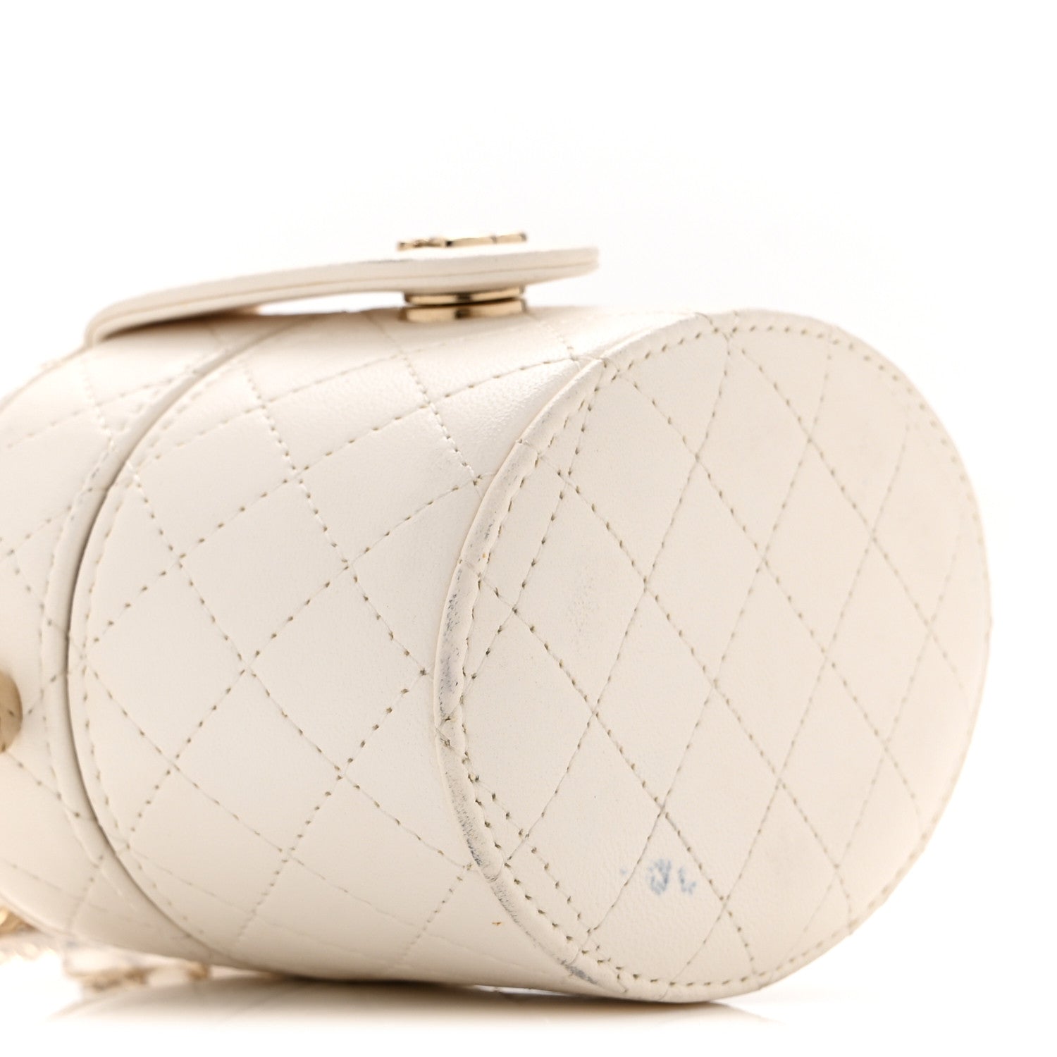 Chanel Lambskin Quilted Round Mini Vanity Case With Chain Case With Chain White 10 of 13