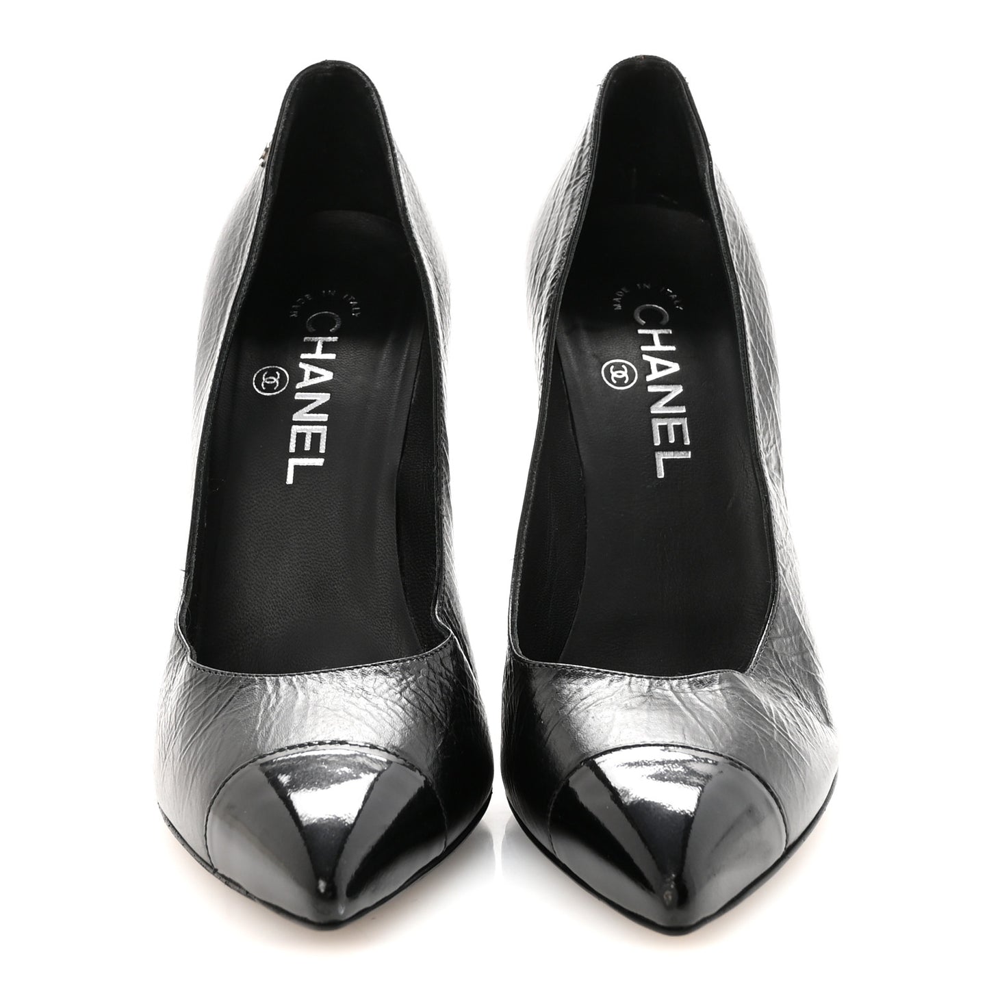 Crumpled Calfskin Cap Toe Pumps 39 Black