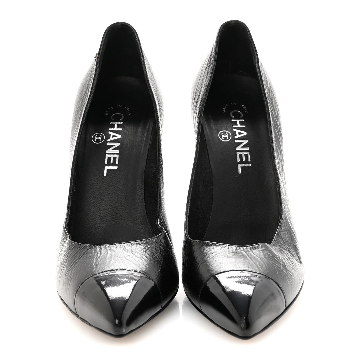 Chanel Crumpled Calfskin Cap Toe Pumps 39 Black 3 of 9
