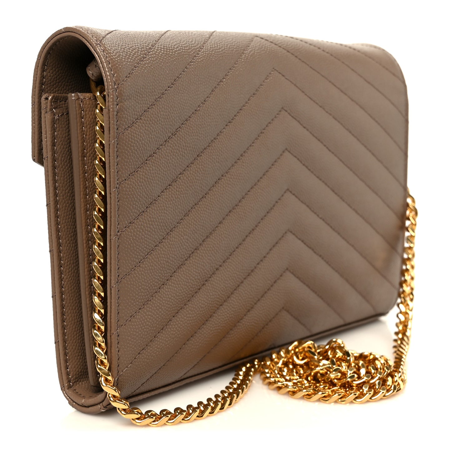 Grain De Poudre Matelasse Chevron Monogram Chain Wallet Dark Beige