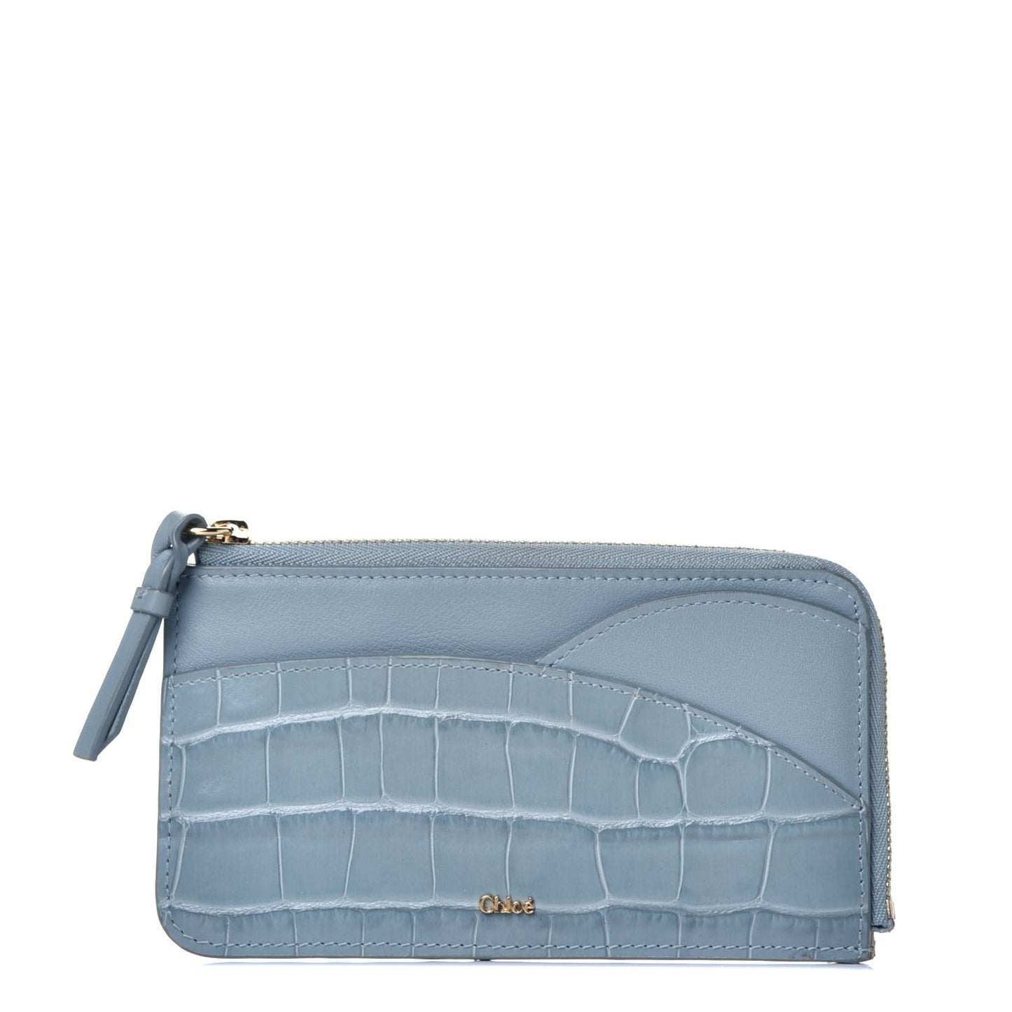 Crocodile Embossed Calfskin Medium Walden Purse Faded Blue