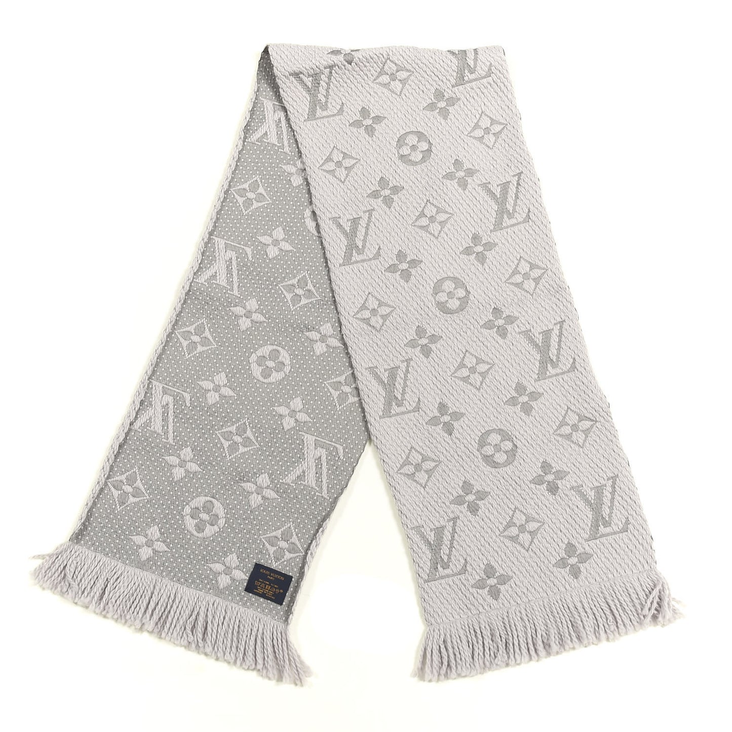 Wool Silk Logomania Scarf Pearl Grey