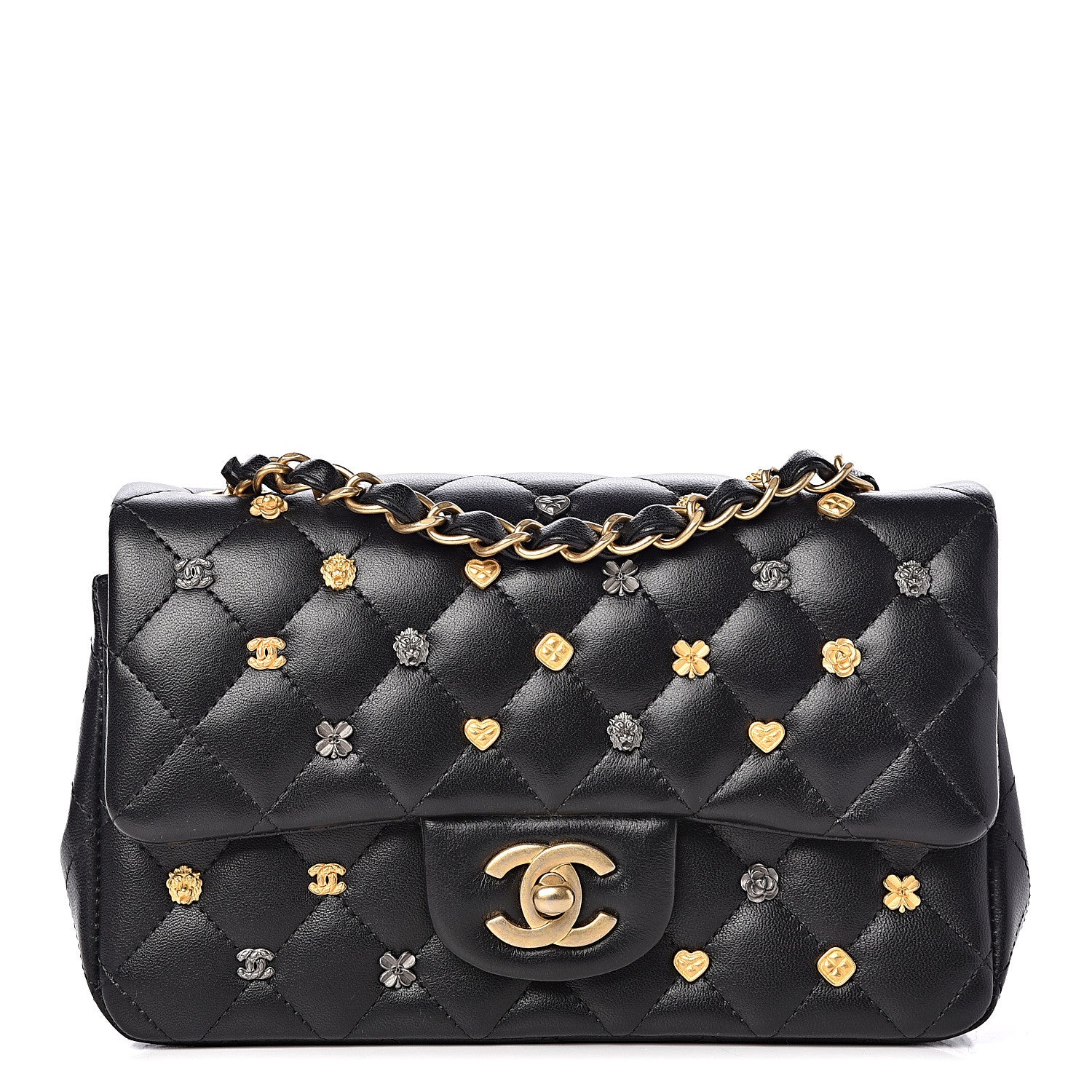 Chanel Lambskin Quilted Studded Mini Rectangular Flap Black 1 of 10