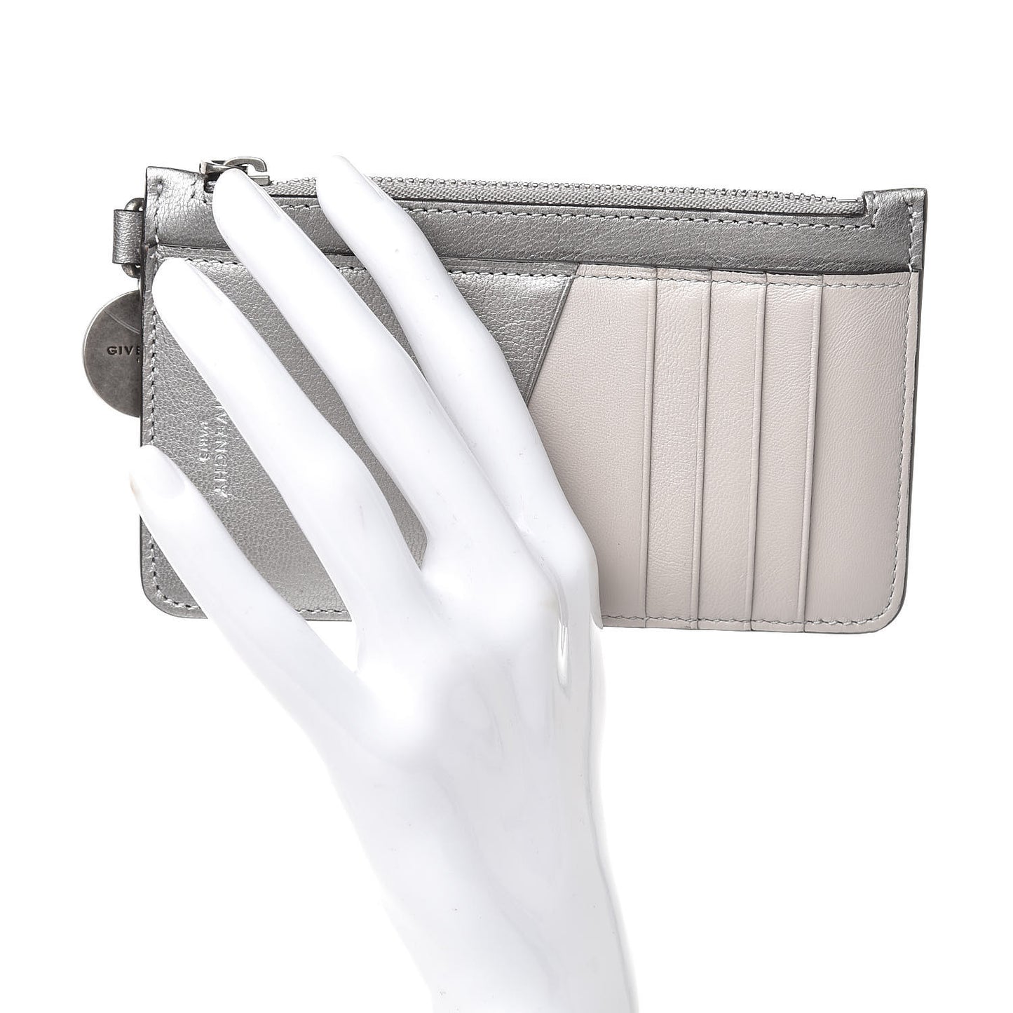 Goatskin GV3 Zip Card Holder Silver Natural