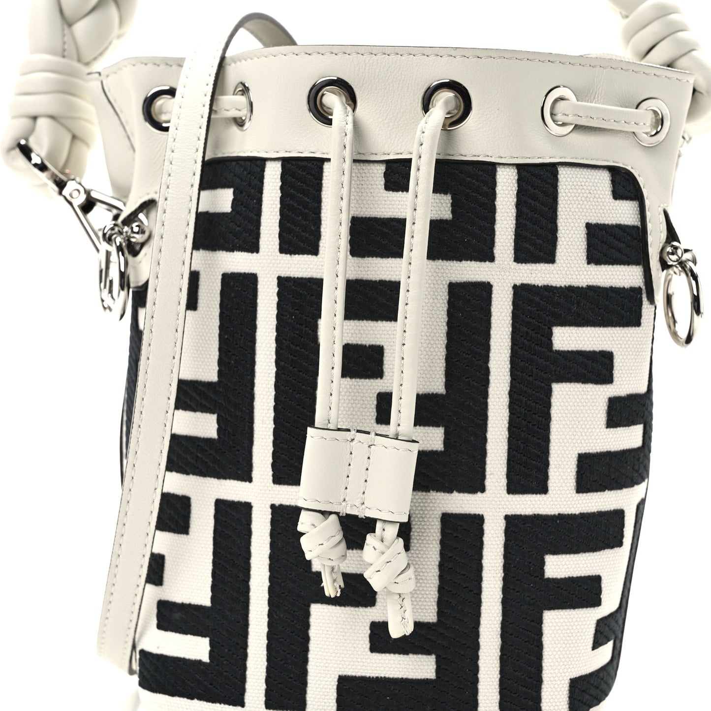 Canvas Nappa F is Fendi FF Embroidered Mini Mon Tresor Bucket Bag White Black