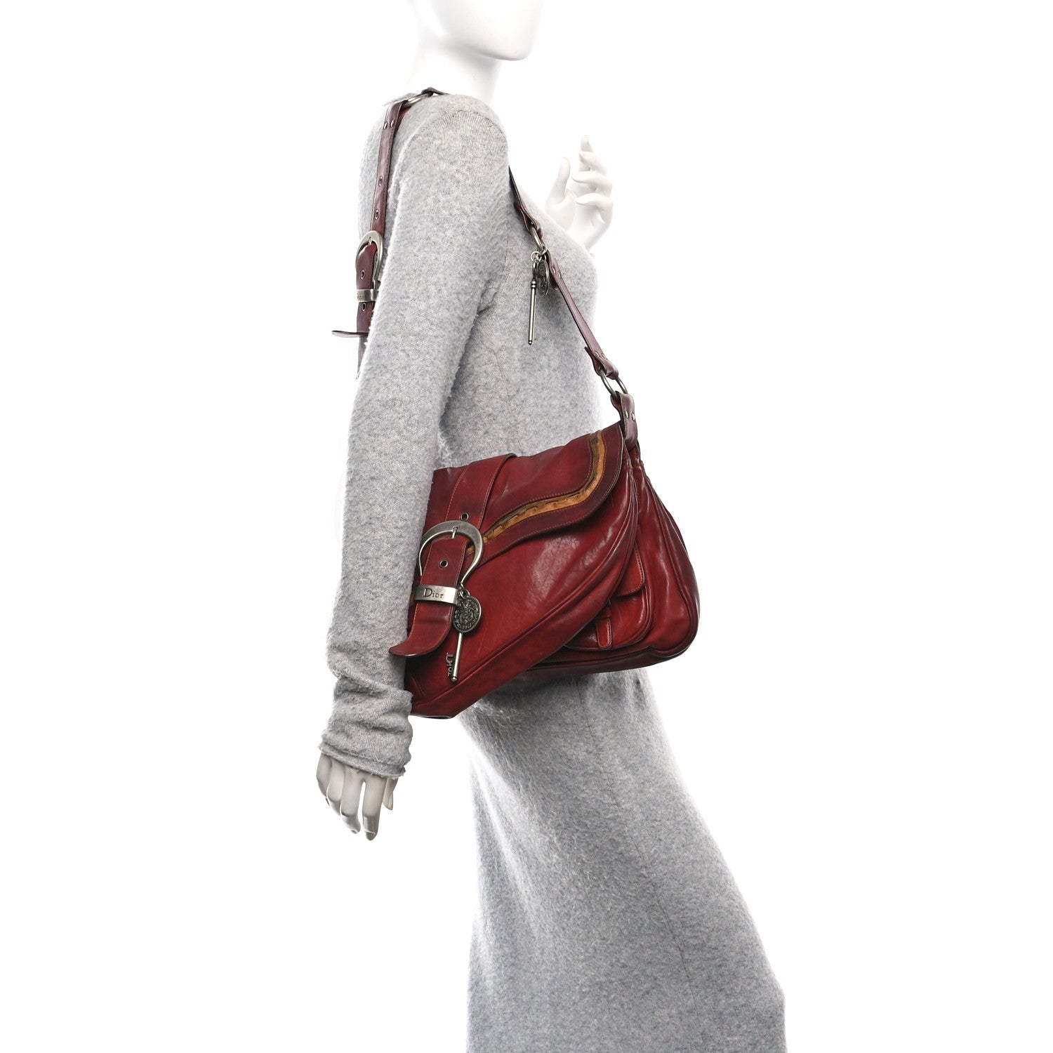 Christian Dior Calfskin Medium Gaucho Double Saddle Bag Red 2 of 10