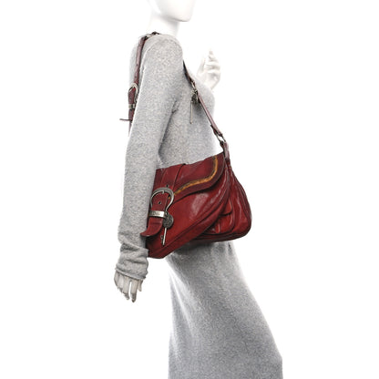 Christian Dior Calfskin Medium Gaucho Double Saddle Bag Red 2 of 10