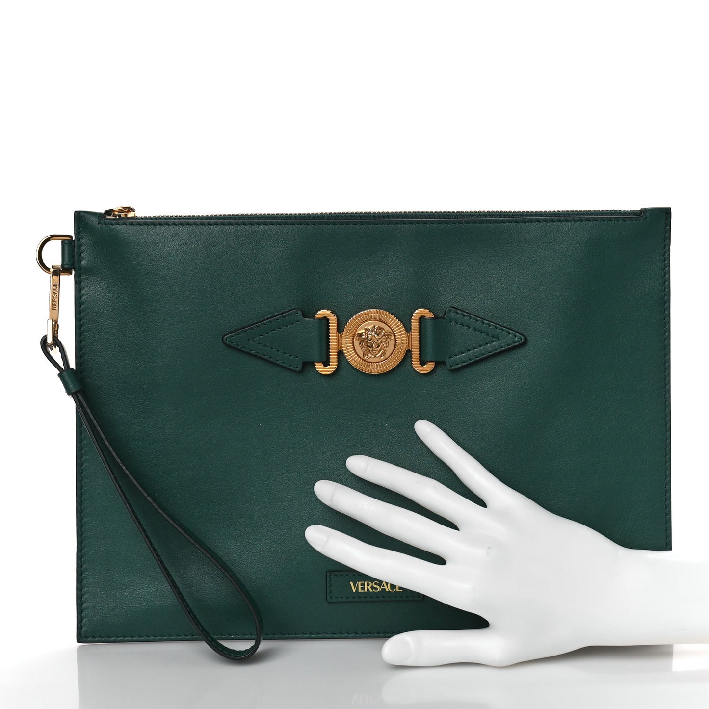 Calfskin Medusa Biggie Clutch Green