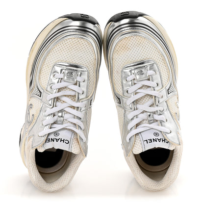 Chanel Fabric Laminated Calfskin Stretch CC Sneakers 37 White Silver 2 of 10