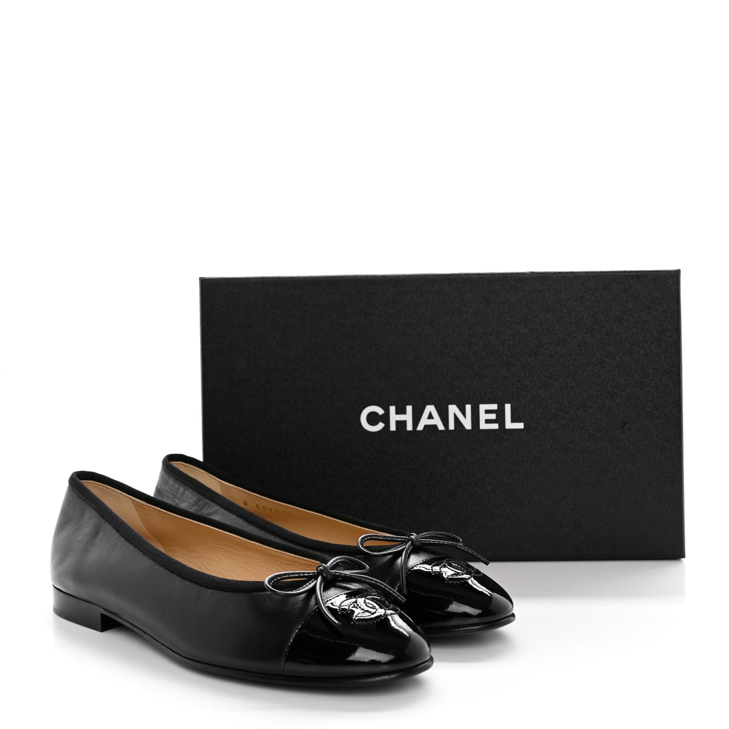 Lambskin Patent Cap Toe CC Ballerina Flats 37.5 Black