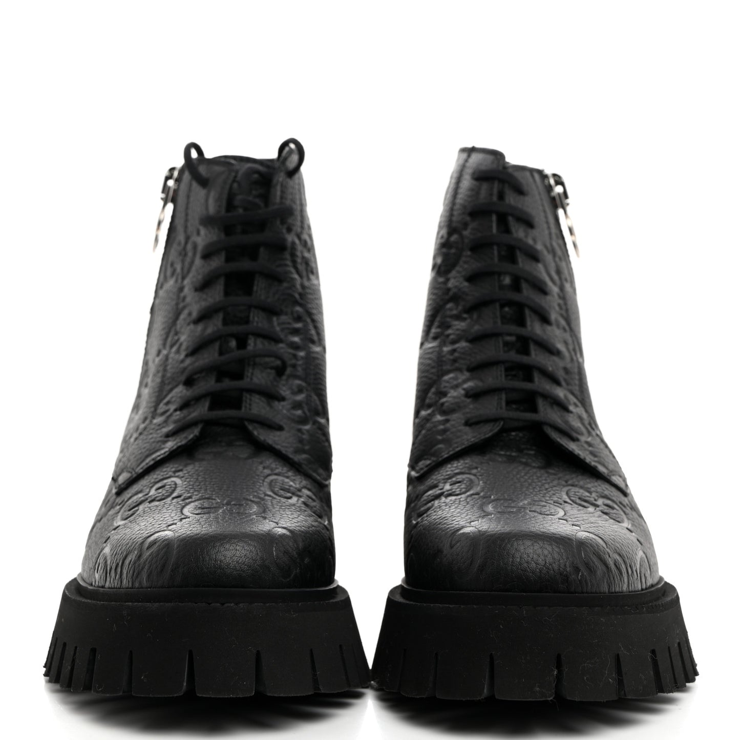 Calfskin Embossed Monogram Lace Up Ankle Boots 8 Black