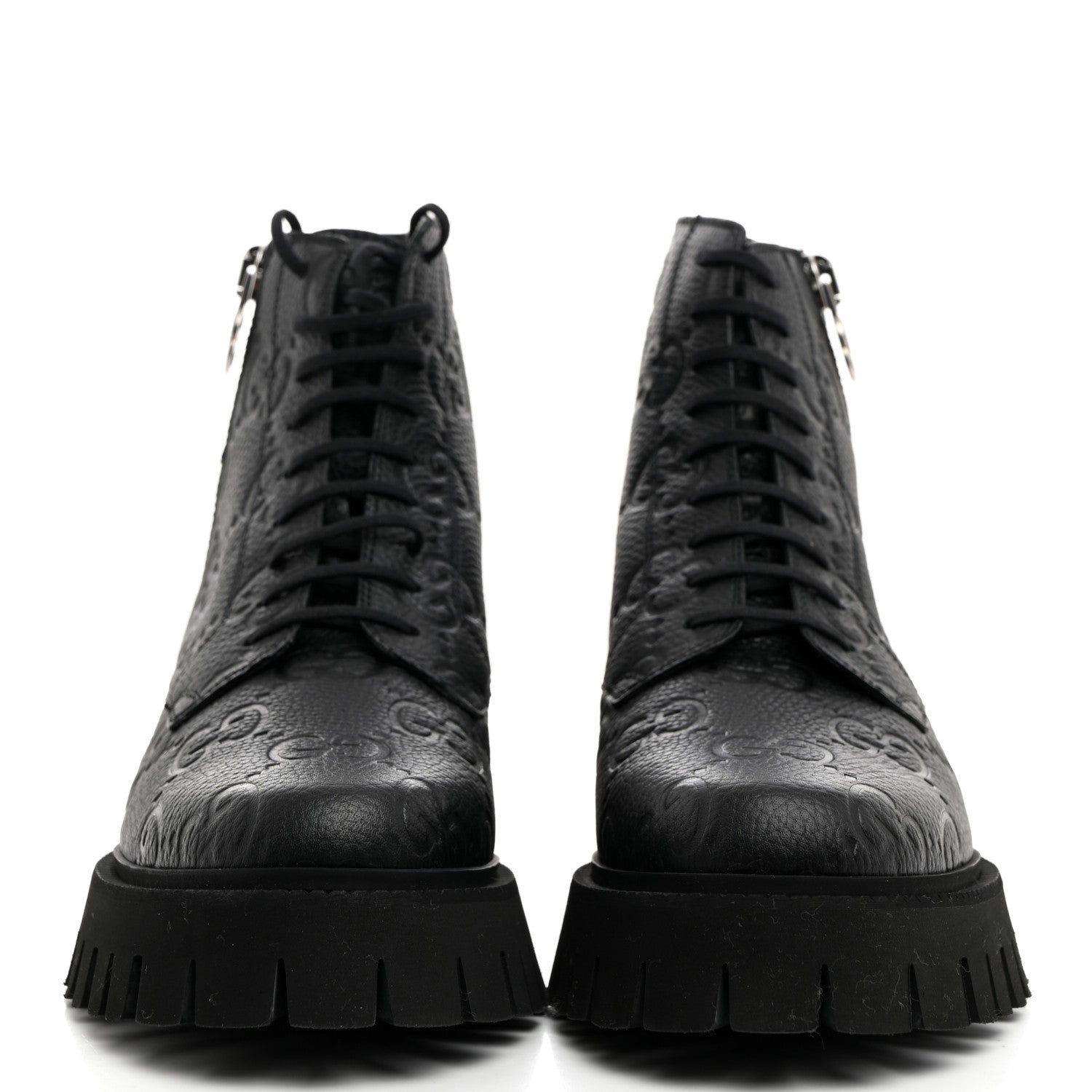 Gucci Calfskin Embossed Monogram Lace Up Ankle Boots 8 Black 2 of 9