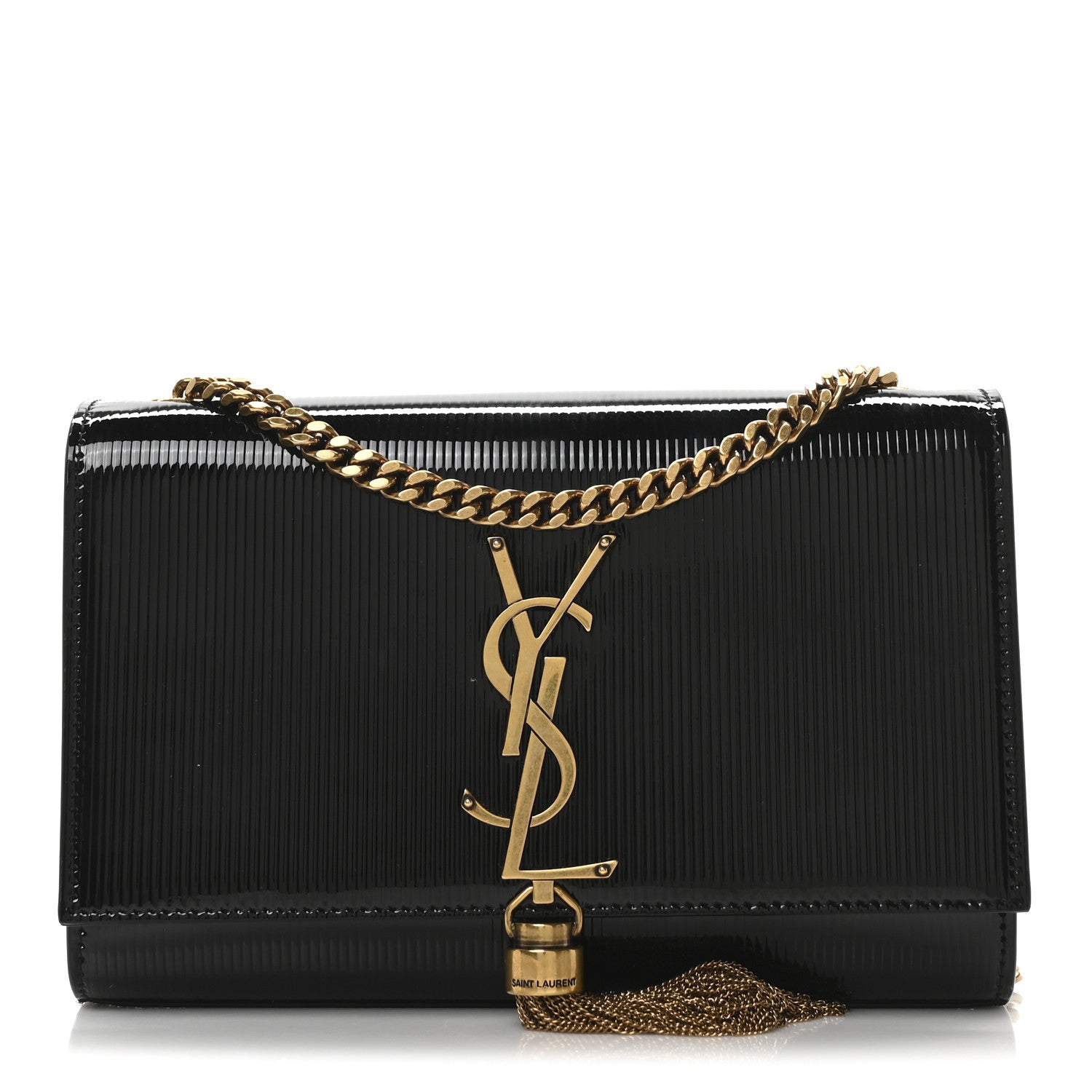 Saint Laurent Patent Linear Embossed Small Classic Monogram Kate Tassel Satchel Black 1 of 10