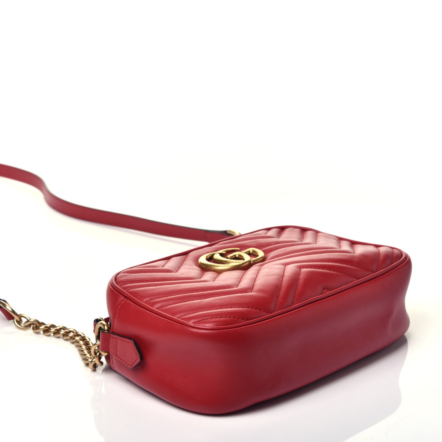 Calfskin Matelasse Small GG Marmont Chain Shoulder Bag Hibiscus Red
