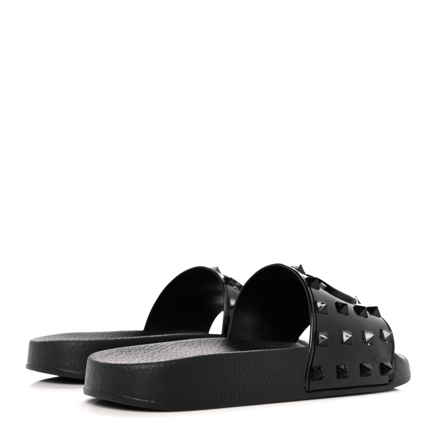 Valentino Garavani Patent Rubber Mens Rockstud VLogo Slide Sandals 40 Black 4 of 7