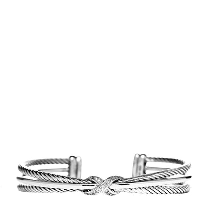 David Yurman Sterling Silver Diamond 7mm Crossover X Bracelet 1 of 4