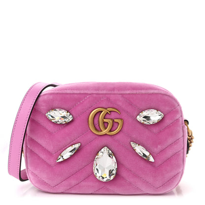 Gucci Velvet Matelasse Marquise Crystals Mini GG Marmont Chain Shoulder Bag Malva 1 of 11