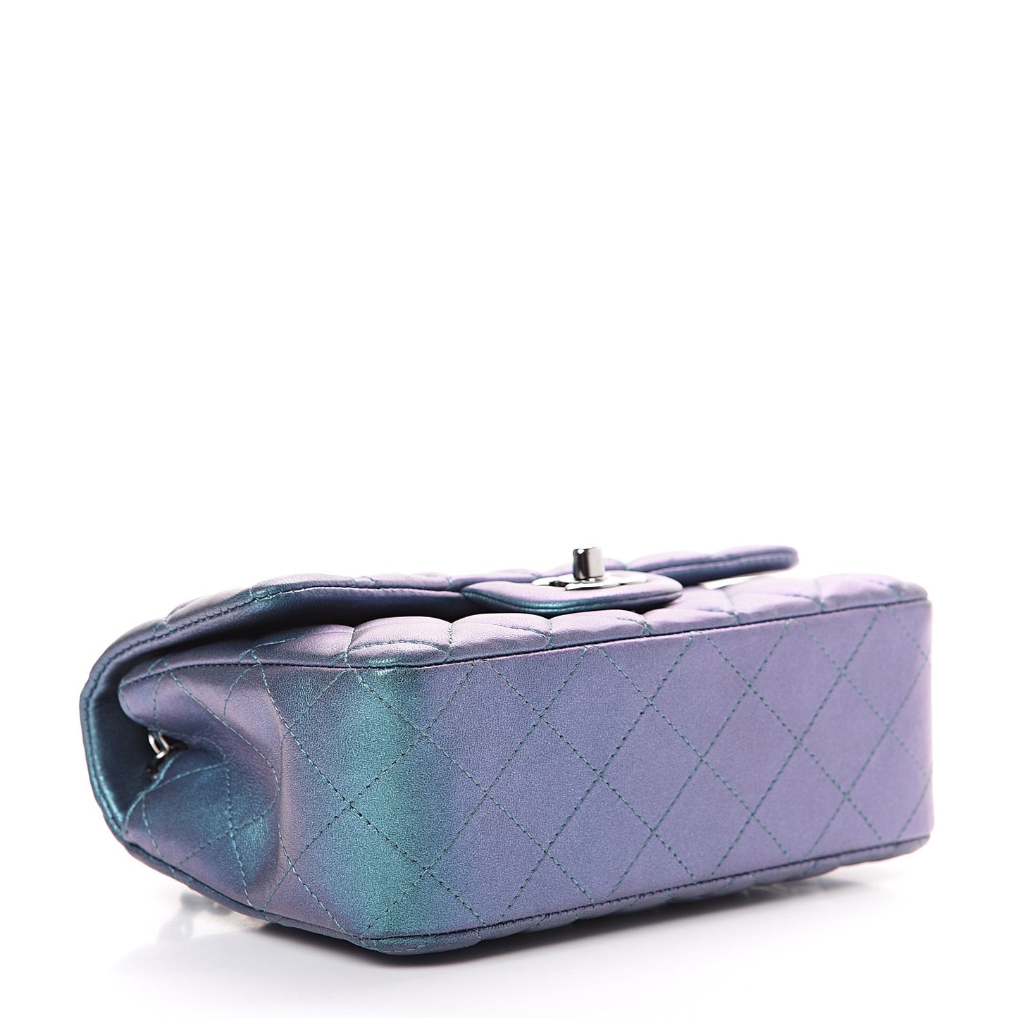 Iridescent Lambskin Quilted Mini Rectangular Flap Turquoise