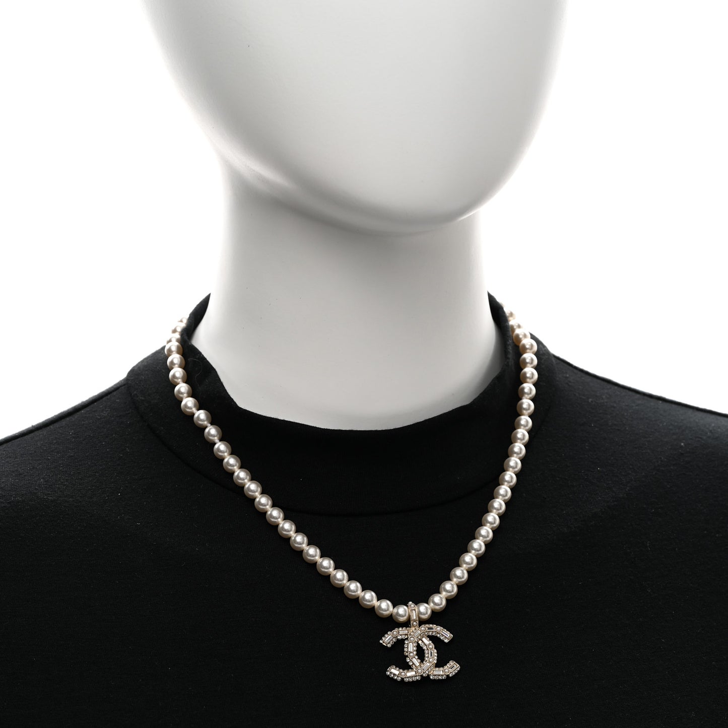 Pearl Crystal Baguette CC Short Necklace Gold