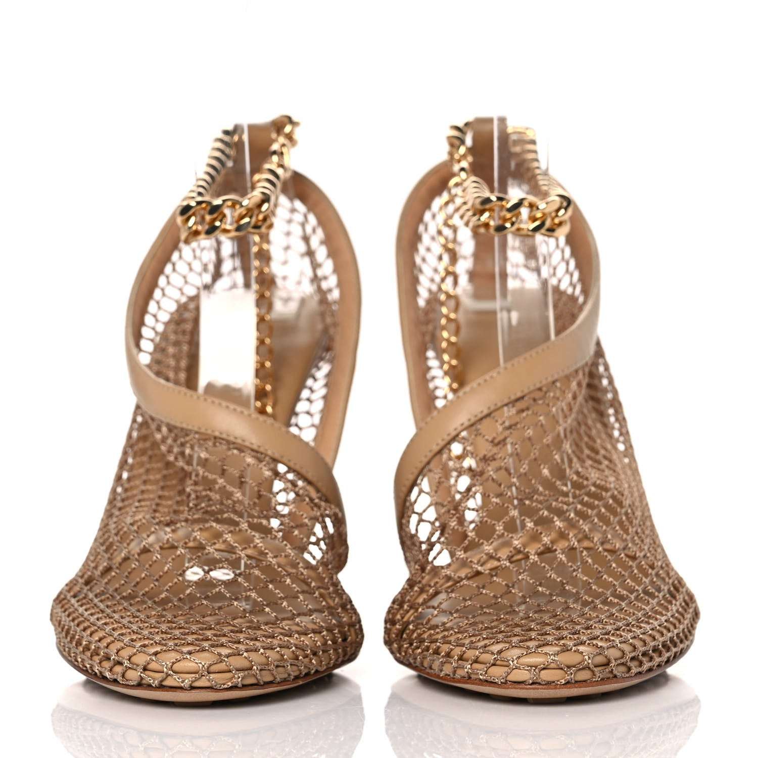 Bottega Veneta Mesh Nappa Chunky Chain Sandals 38 Beige Pony 2 of 8